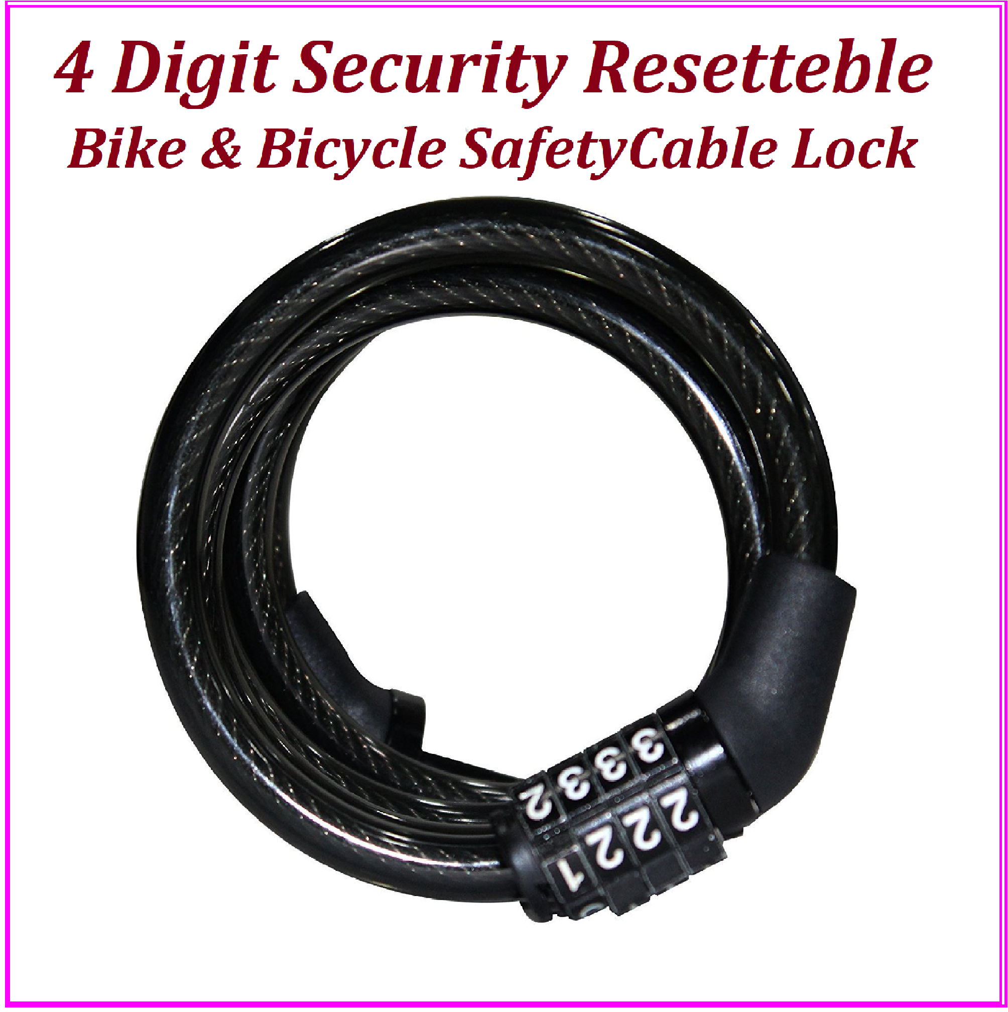 Heavy Duty Digital Number Lock - Universal Combination Cable Lock for Bike, Helmet, Luggage | Steel Wire, PVC, Plastic | 12x1200 mm, Anti-Theft Security